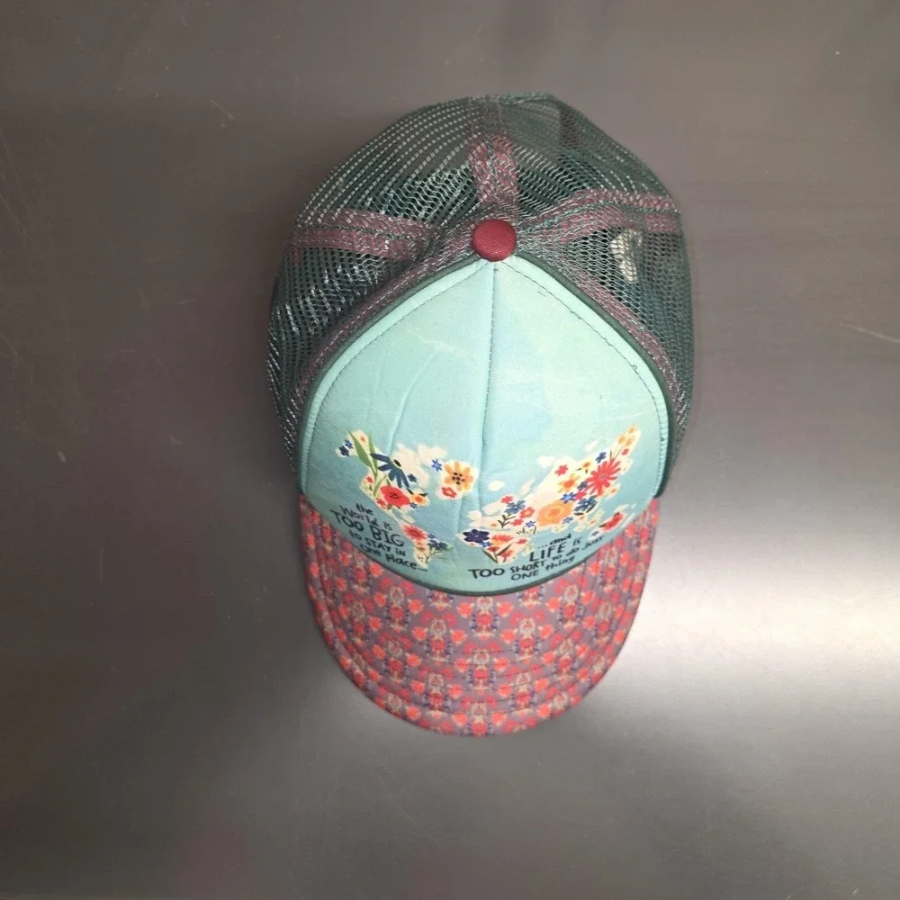 Natural Life Hat Cap Snap Back Womens Adjustable World Map Travel Quote Floral